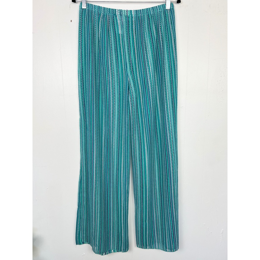 Time & Tru Teal Blue Striped Crochet Open Knit Swim Cover-Up Pants Medium 8-10 - Picture 5 of 5